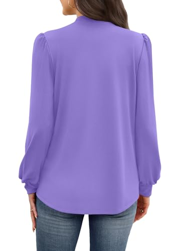 Image of WIHOLL Long Sleeve Shirts for Women Mock Neck Tops Pleated Front Blouses Dressy Casual Spring Fall Clothes 2026 Fashion