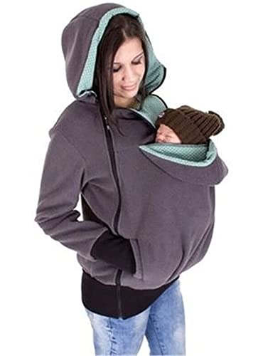 DXMCC Marsupio Giacca 2 in 1 in pile Zip a canguro Felpe con cappuccio maternità Marsupio con cappuccio Giacca donna...