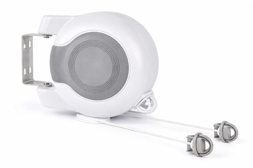 Retractable Wall-Mounted Clothes Line, 30 Metres, Twin Cable, 2 x 15m Drying Space, White