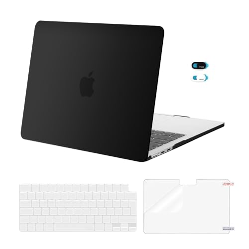 MOSISO Custodia Compatibile con MacBook Air 13 Cover M5 M4 M3 M2 2026-2022 A3449 A3240 A3113 A2681, Case per MacBook Air 13,6'' Liquid Retina&Copritastiera&Pellicola&Copri Webcam, Nero