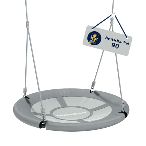 HUDORA Nestschaukel 90 - grau Kunststoff-Nestschaukel für bis zu 100kg - Hängeschaukel mit 90cm Durchmesser für drinnen & draußen - Höhenverstellbare Familienschaukel für Kinder & Erwachsene