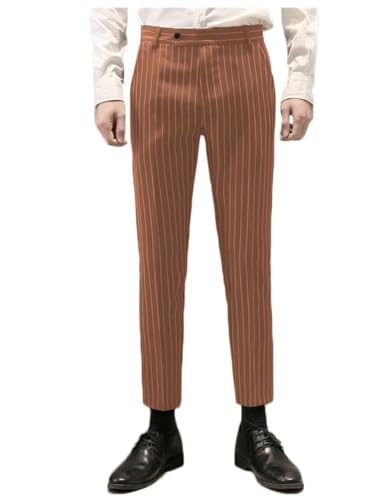 ONAXTDA Men's Striped Cropped Pants Summer Casual Pinstripe Trousers Slim Fit Lightweight Business Dress Pants