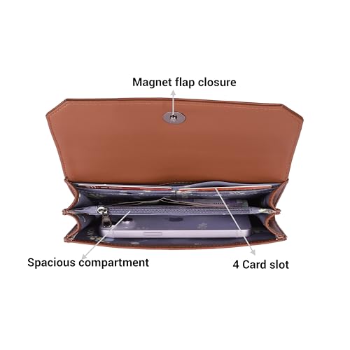 Image of Mochi Women Tan Faux Leather Casual Clutch with Premium Metal Logo (95-134)