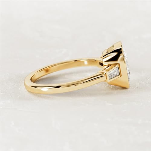 2 Ct Elongated Cushion & Tapered Baguette Cut Diamond Bezel Set Three Stone Solitaire Anniversary Ring For Women 14k Gold Plated Unique Art Deco Ring 925 Sterling Silver Handmade Gift Ring4