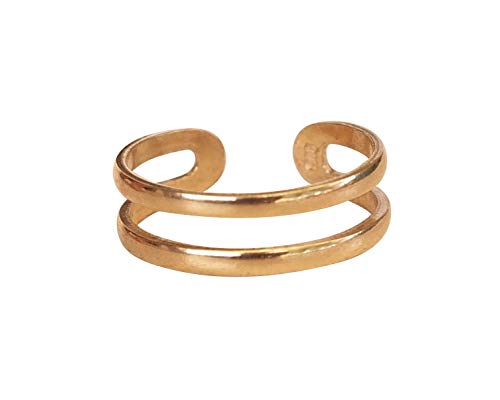 14K Yellow Gold Plated Over 925 Sterling Silver Double Band Toe Ring/Knuckle Ring - Small, Adjustable, Dainty Two Lines, Handmade By Miya Jewelry Creation #TOP2