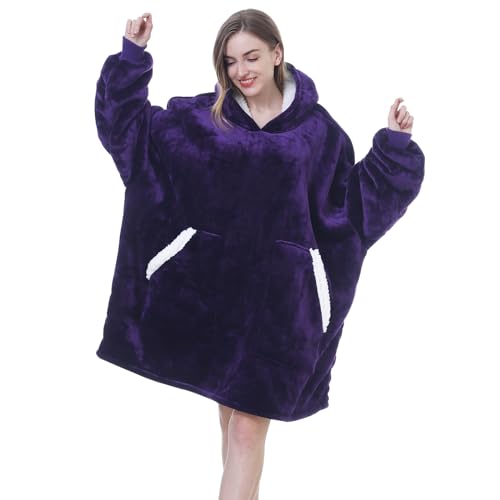 Kipswiza Dark Purple Sherpa-Lined Wearable Blanket Hoodie