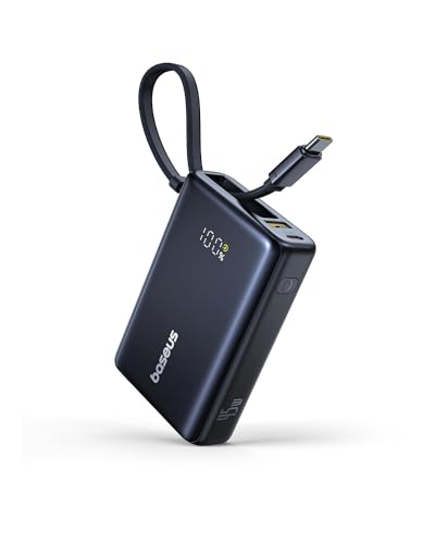 Baseus Picogo Power Bank 10000mAh 45W con Cavo USB-C Integrato, PD 3.0 QC 4+ Batterie Esterne 45 W, 2 USB-C e 1 USB-A, per iPhone 16 15 14 pro max plus, MacBook, ipad, Galaxy S24 Ultra, airpods pro