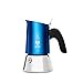 Bialetti New Venus Ekspres do kawy na 2 filiżanki, uchwyt zapobiegający pożarowi, nie nadaje się do płyt indukcyjnych, 2 filiżanki (85 ml), stal nierdzewna, niebieski