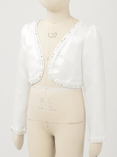 Kids Girls Pearls Sequins Open Front Cardigan Bolero Shrug Long Sleeve Wedding Flower Girls Dress Cover Up2