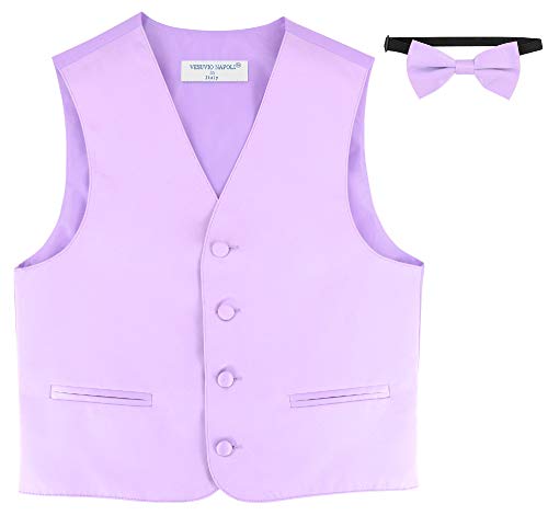 BOY'S Dress Vest & BOW Tie Solid Lavender Purple Color BowTie Set