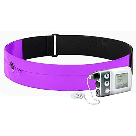 Athlé Insulin Pump Belt - 2 Stretch Pockets Fits Insulin Pump, Epipen, Phone, Wallet, Cards and More - Comfortable and Adjustable Waist Strap - Size X-Small 20" - 22" - Insulin Pump Holder - Purple Cover