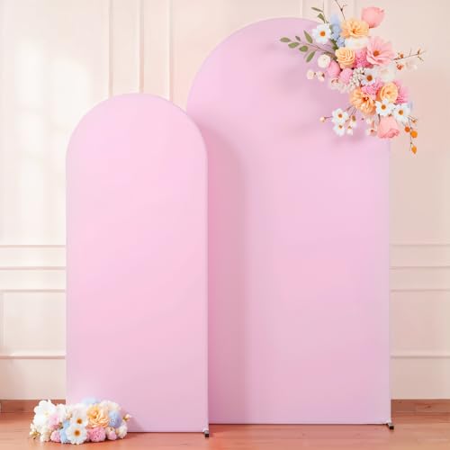 Image of 7.2FT 6FT Arch Backdrop Cover for Wedding, Set of 2 Stretchy Spandex Fitted Arch Stand Cover for Baby Shower, Birthday Party Decor, Chiara Backdrop Cover with Double-Sided Design(Pink)