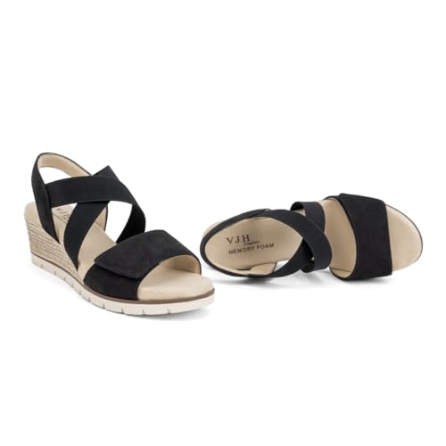 VJH confort Women's Wedge Sandals Stretchy Strap Slip-on Comfortable Causal Summer Shoe4