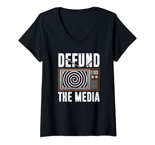 Mujer Defund The Media - Protesta Noticias Falsas Lavado de cerebros Político Camiseta Cuello V