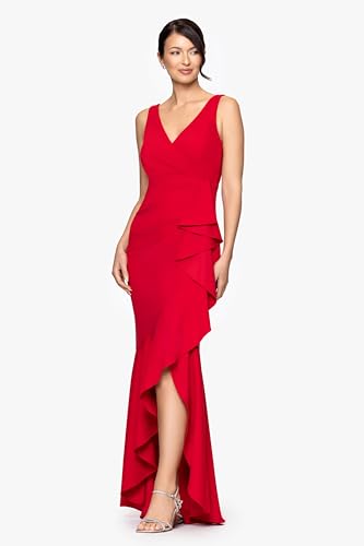 Image of Betsy & Adam Women's Xscape Women's Halter Mock Neck Ruffle Knee Length Dress