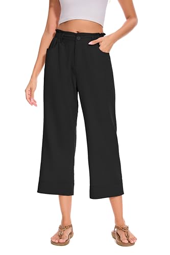 FUNYYZO Women Summer Capri Pants Trousers Pants Drawstring Waist Wide Leg Casual Loose Fit Dressy Pants4