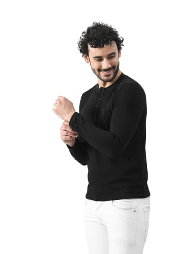 Image of Blisstone Men's Long Sleeve Henley T-Shirt with Button Placket | Soft & Comfortable Casual Wear