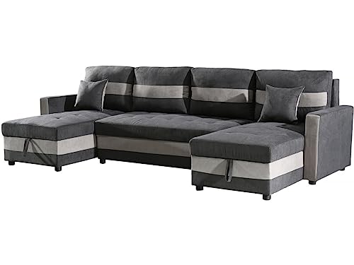 Habitat et Jardin Sofá Convertible panorámico Antoine con Compartimentos portaobjetos - 5 plazas - Gris Oscuro/Gris Claro