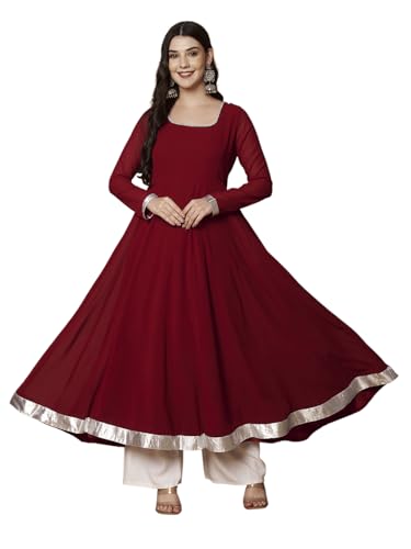 Image of KZA Women's Georgette Hand Embroidered Flared Anarkali Suit for Women | Full Sleeves Flare Anarkali Dress for Woman | Ethnic Flared Anarkali Kurta for Women