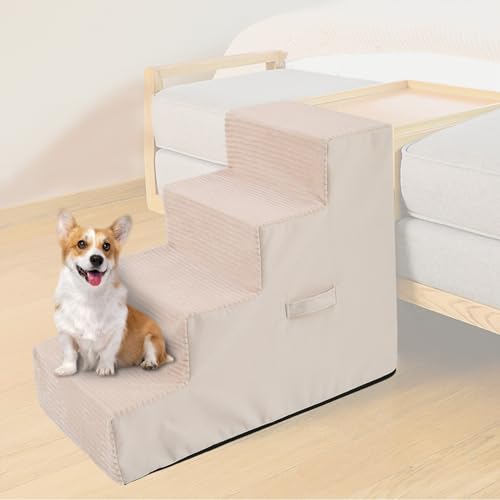 Insvog 犬ステップ ドッグステップ 犬 階段 ペットステップ 犬用 階段 犬 猫 ステップ 踏台 滑り止め踏み台 ステップ台 段差解消 犬の階段 耐久性 高密度フオーム ポータブルペットベッドはしご 小型犬 子猫 老犬 高齢犬 ケガ犬 介護用 4段