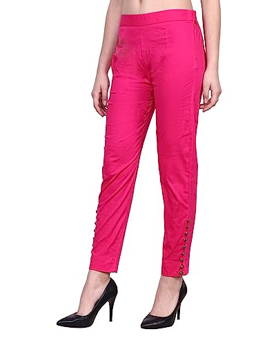 Image of POPWINGS Women Casual Mid Rise Stretchable Red Cotton Trouser