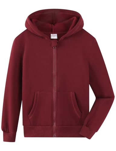 Spring&Gege Youth Solid Fleece Hoodies Soft Full Zip Hooded Sweatshirts for Children (3-12 Years)