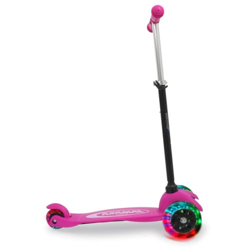JAMARA 460497 KickLight Scooter pink-Lenker höhenverstellbar, bewegliche Lenkstange zur Richtungsänderung, kugelgelagerte leuchtende, 3 Räder für stabiles Fahren und Hinterradbremse