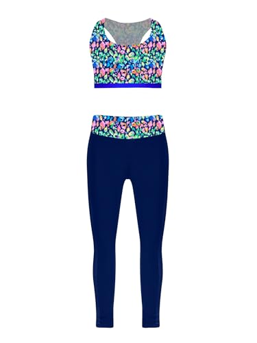 Kaerm Sportset - Sujetador deportivo para niños y niñas, con pantalones de entrenamiento, diseño estampado, sujetador de yoga, pantalones largos, pantalones de yoga, pantalones de baile, ropa