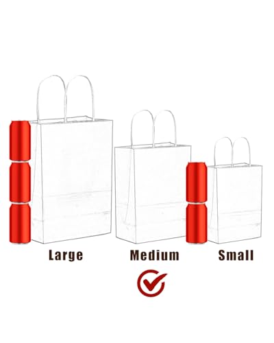 qiqee 50-Packs White Paper Gift Bags with Handles Bulk 11"x8.3"x4.3" Medium Size Paper Bags Multiple Uses - Image 4