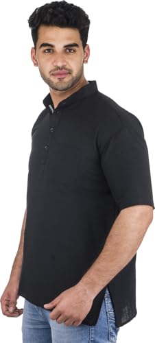 Image of Men's Cotton Short Kurta Without Pant | Mandarin Neck Short Kurta | Half Sleeve Casual Kurta | Traditional Ethnic Regular Kurta | Solid Plain Kurta for Men's (Pack of 1)