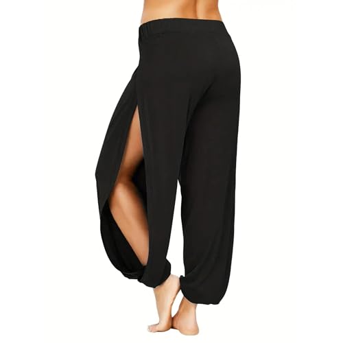 Women Summer Harem High Split Hem Leg Silt Pants Flowy Yoga Pant for Women Casual Beach Hippie Dance Pants