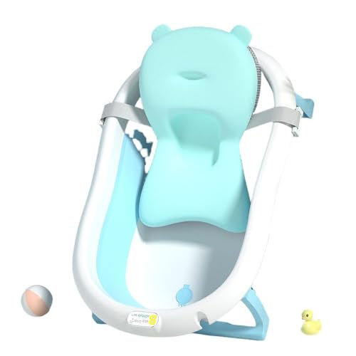 Apaeofl熱感知ベビーバスタブ家庭用ベビー折りたたみバスタブ座って横たわる大きな新生児新生児 子供向け製品 (普通,ブルー(クッションあり))