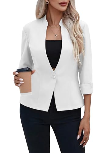 Mina Self 2025 Women's Summer 3/4 Sleeve Blazer Jacket Lightweight Fully-Lined Slim Stand Collar Casual Petite Work Suits