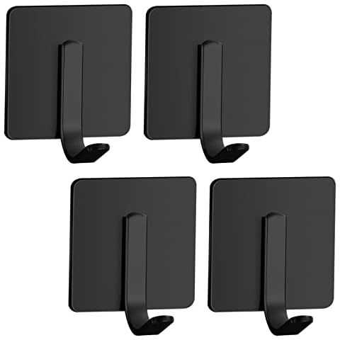 Self Adhesive Hooks 4 Pack SUS 304 Stainless Steel Antirust Hooks Waterproof with Strong Bonding Power Sticky Hooks for Kitchens Bathrooms Lavatories Closets Office No Drill Glue Needed Silver/Black Cover