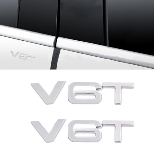 Image of V6T Emblem 3D Metal Badge Car Hood Truck Door Side Fender Rear Trunk Emblem Sticker Decals for RS Sline V6T S3 S4 S5 S6 S7 S8 A4L A5 A6L A3 A4 A7 Q3 Q5 Q7 (Silver)