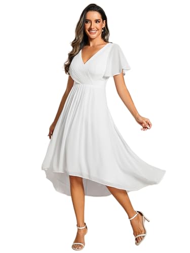 Ever-Pretty Boda Vestidos de Invitados Elegante Gasa Corto Mujeres Vestidos de Cóctel Vestidos de Novia Delantero Corto Espalda Largo Blanco 36