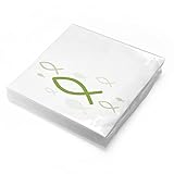 itenga Servietten Papier Fisch 30 x 30 cm 3-lagig 20 Stück für Taufe Kommunion Konfirmation Jungen und Mädchen (grün)