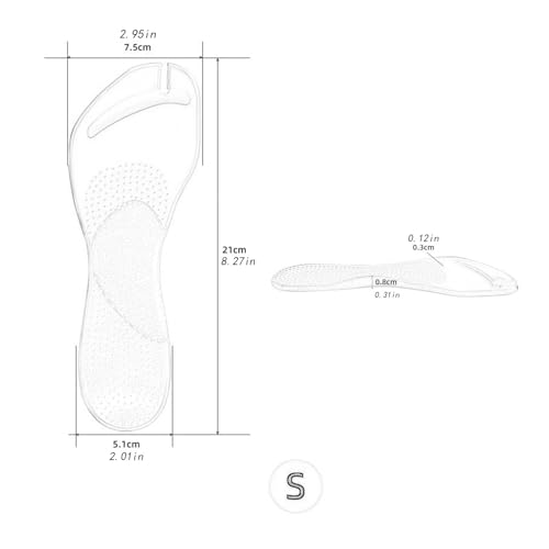 2Pcs Silicone Arch Support Cushions Nonslip Shoes Inserts for Women Flats Men, Clear, S4