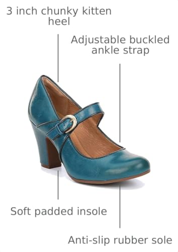 Image of SHODENSE Women Vintage Chunky High Heel Mary Jane Shoes Round Closed Toe Ankle Strap Dress Sandals 3 inch Block Heels Mary Jane Lolita Pumps Two-Toned Patchwork Buckle Office Lady Wedding Retro 4-11 M US