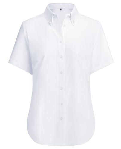 siliteelon Button Down Shirts Women Oxford Shirts Short Sleeve Wrinkle Free Dress Business Shirts Work Office Blouse