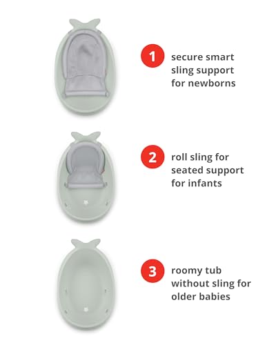 Image of Skip Hop Infant Bath Tub 3-Stage Grow with Baby Smart Sling MOBY Bathtub Sage Age 0+