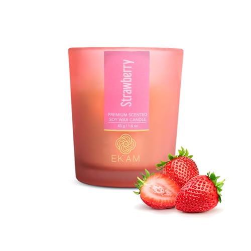 Image of EKAM Strawberry Votive Soy Wax Scented Candle, 40 Grams, 10 Hours Burn Time| Long Lasting Premium Candles | Ideal for Home Decor | Gifting & Aromatherapy