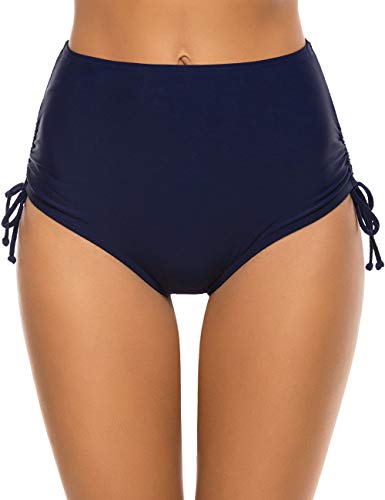 Bonneuitbebe Women's Plus Size Swim Bottoms High Waisted Tummy Control Swimsuit Side Tie Briefs Bikini Tankini Bottoms Navy Blue
