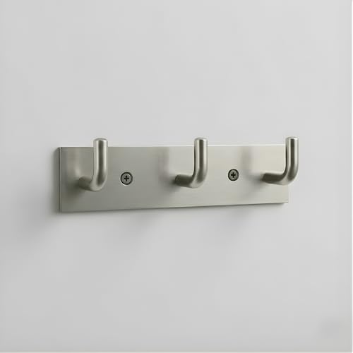 Image of Stainless Steel 3 Hook Cloth Hanger for Door /Dress Hanger Wall Mount /Bathroom Hooks for Hanging Clothes (Silver Matt) Pack of 3-| 3 Years Warranty |