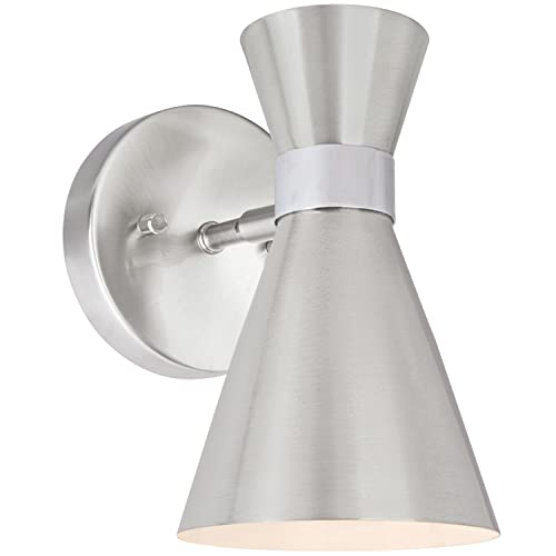 Image of Aspen Creative 62502-11, One-Light Metal Bathroom Vanity Wall Light Fixture, 5 inch Wide, Transitional Design in Satin Nickel & Chrome