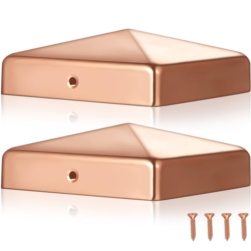 Tandefio 2 Pcs 4x4 Solid Copper Post Caps Fence Pyramid Decking Caps with Screw for Metal Wood Cedar Fence Deck Corridors Mailbox Posts End Cover
