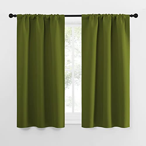 NICETOWN Kitchen Curtains, Short Blackout Curtains & Drapes, Thermal Insulated Rod Pocket Window Treatment Draperies for Nursery (Olive Green, 34 in x