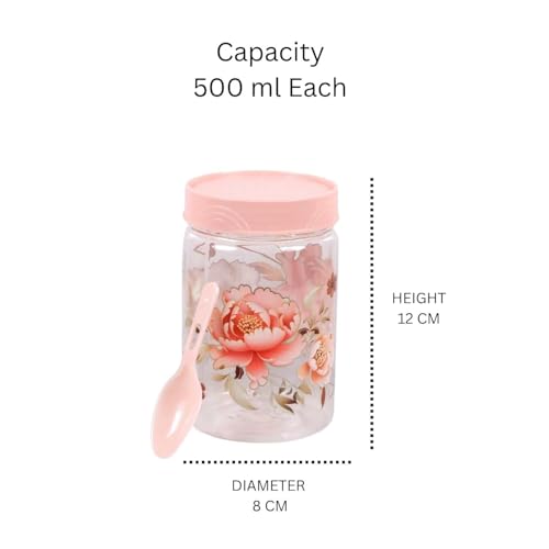 Image of 500 ml Set of 6 -Plastic Airtight Small Storage Container Boxes and Jar Kitchen Set - BPA-Free, Stackable Pantry Organizers for Kitchen Storage, Spices, Dry Fruits, Pulses (Pink)