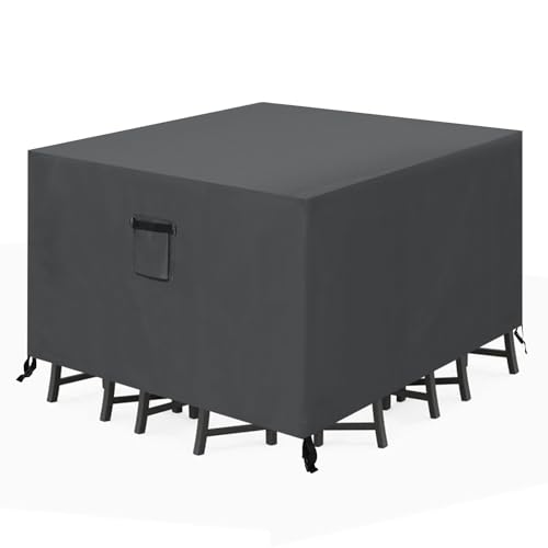 ABCCANOPY Outdoor Square Patio Furniture Covers 600D Oxford Heavy Duty Table Cover Waterproof Windproof Anti-UV Dust Proof Protective Covers Dining Table & Chair Set Cover 56x56x28 inches