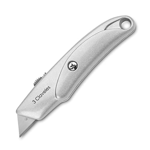 3Claveles 213 - Cúter retráctil con 1 hoja, metálico 15 cm